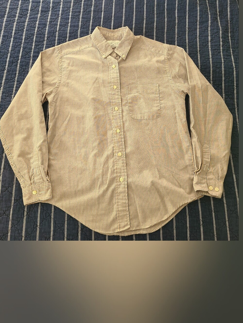VTG '90s Lands End Blue And Tan Striped Long Sleeve Oxford Button Down Size 8